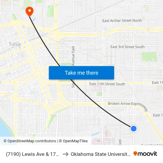 (7190) Lewis Ave & 17th Pl Nb to Oklahoma State University - Tulsa map