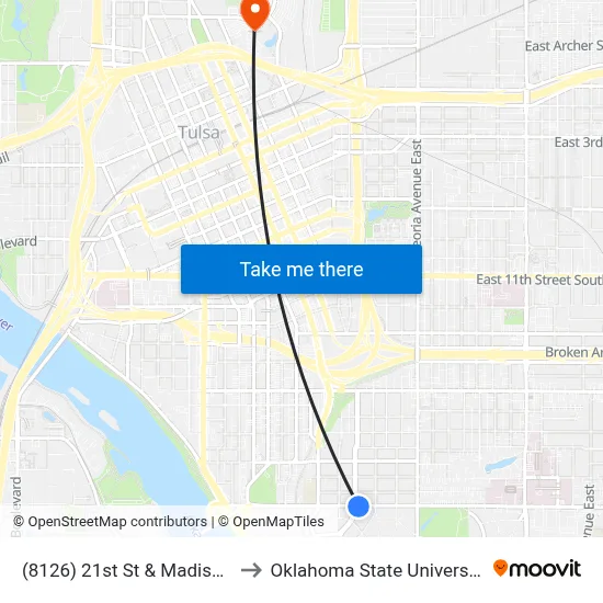(8126) 21st St & Madison Ave Eb to Oklahoma State University - Tulsa map