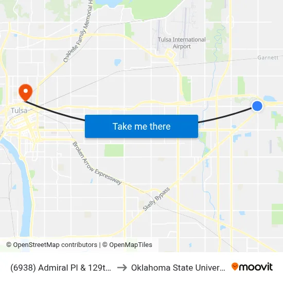 (6938) Admiral Pl & 129th E Ave Wb to Oklahoma State University - Tulsa map