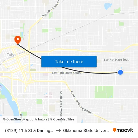 (8139) 11th St & Darlington Ave Eb to Oklahoma State University - Tulsa map