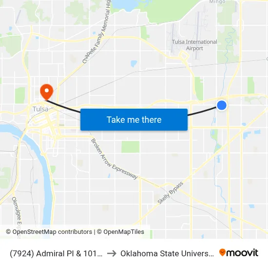 (7924) Admiral Pl & 101 E Ave Eb to Oklahoma State University - Tulsa map