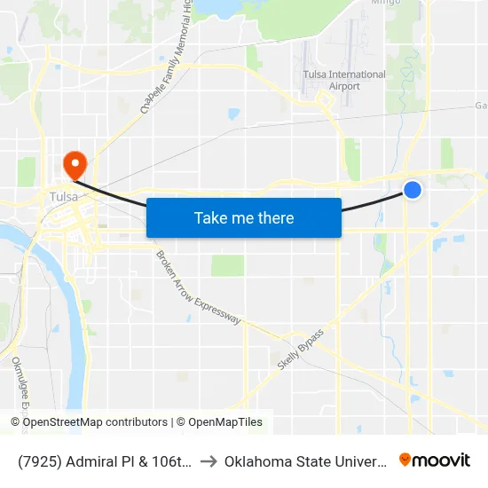 (7925) Admiral Pl & 106th E Ave Eb to Oklahoma State University - Tulsa map