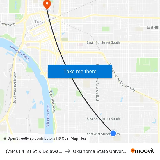 (7846) 41st St & Delaware Ave Wb to Oklahoma State University - Tulsa map