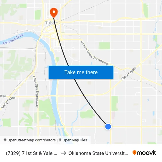 (7329) 71st St & Yale Ave Eb to Oklahoma State University - Tulsa map