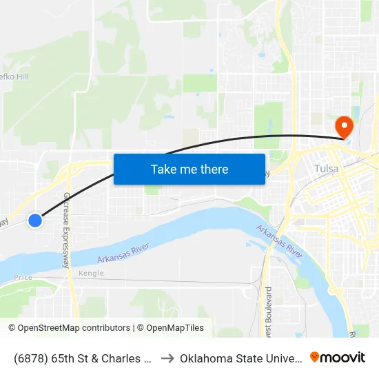(6878) 65th St & Charles Page Blvd Sb to Oklahoma State University - Tulsa map