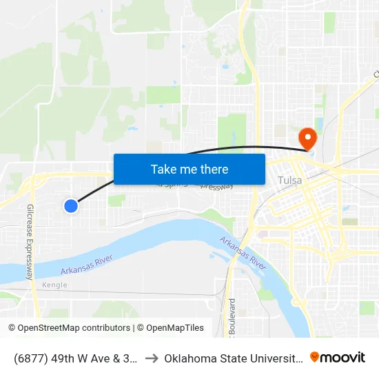 (6877) 49th W Ave & 3rd St Sb to Oklahoma State University - Tulsa map