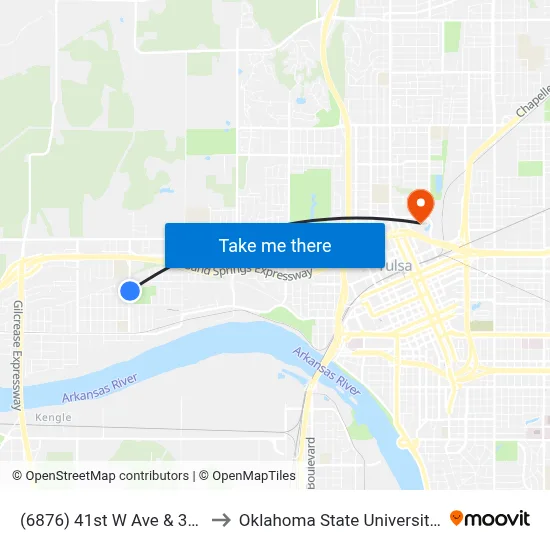 (6876) 41st W Ave & 3rd St Nb to Oklahoma State University - Tulsa map