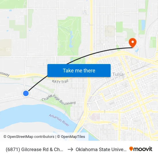 (6871) Gilcrease Rd & Charles Page Nb to Oklahoma State University - Tulsa map