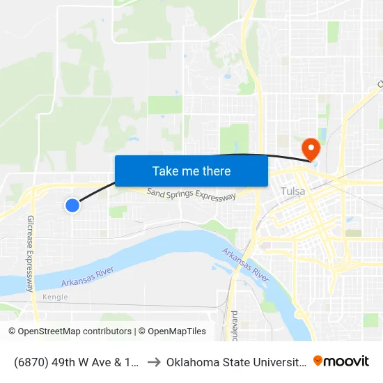 (6870) 49th W Ave & 1st St Nb to Oklahoma State University - Tulsa map