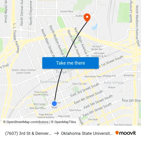 (7607) 3rd St & Denver Ave Eb to Oklahoma State University - Tulsa map