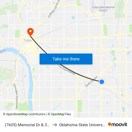 (7605) Memorial Dr &  37th St Nb to Oklahoma State University - Tulsa map