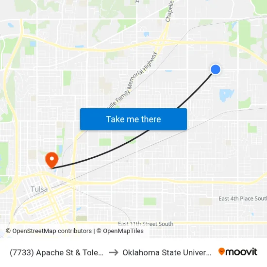 (7733) Apache St & Toledo Ave Wb to Oklahoma State University - Tulsa map