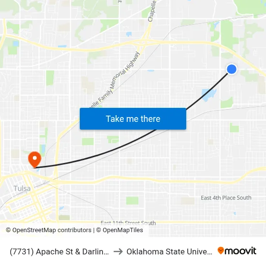 (7731) Apache St & Darlington Ave Wb to Oklahoma State University - Tulsa map