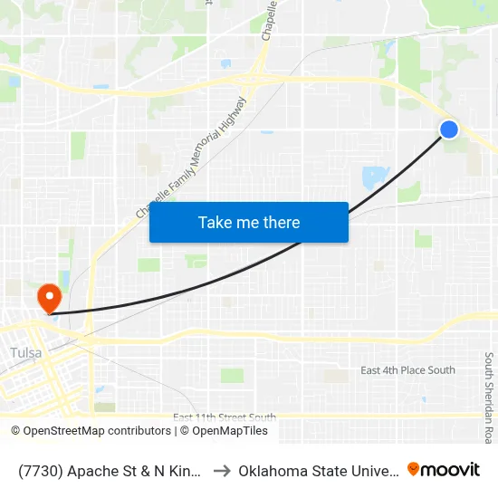 (7730) Apache St & N Kingston Ave Wb to Oklahoma State University - Tulsa map