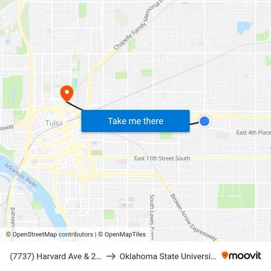 (7737) Harvard Ave & 2nd St Sb to Oklahoma State University - Tulsa map