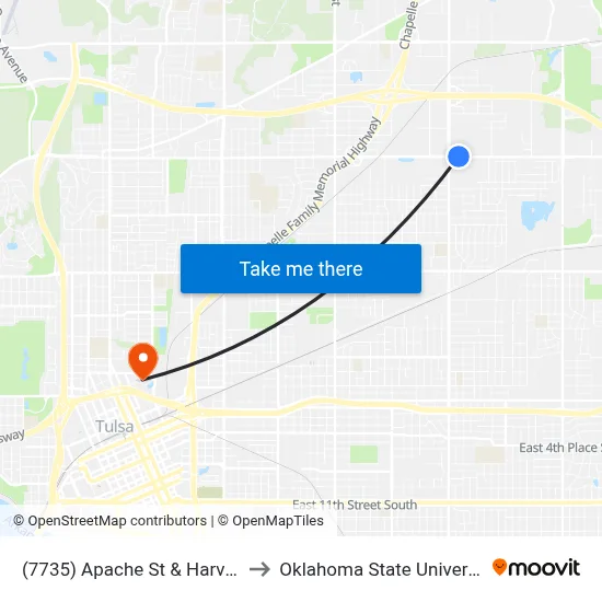 (7735) Apache St & Harvard Ave Wb to Oklahoma State University - Tulsa map