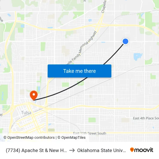 (7734) Apache St & New Heaven Ave Wb to Oklahoma State University - Tulsa map