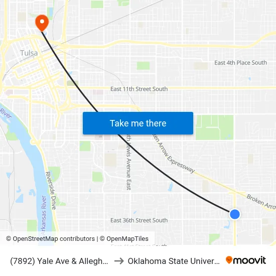 (7892) Yale Ave & Allegheny Ave Nb to Oklahoma State University - Tulsa map