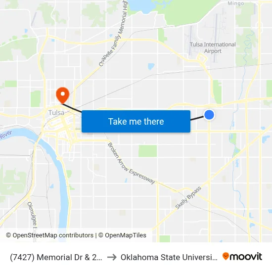 (7427) Memorial Dr & 2nd St Nb to Oklahoma State University - Tulsa map