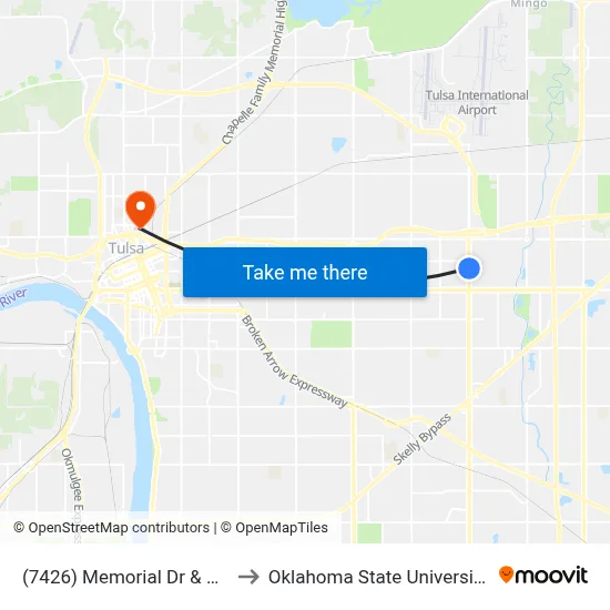 (7426) Memorial Dr & 5th Pl Nb to Oklahoma State University - Tulsa map