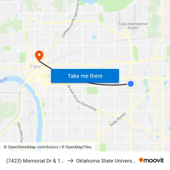 (7423) Memorial Dr & 14th St Nb to Oklahoma State University - Tulsa map