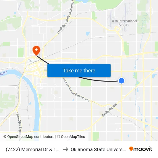 (7422) Memorial Dr & 15th St Nb to Oklahoma State University - Tulsa map