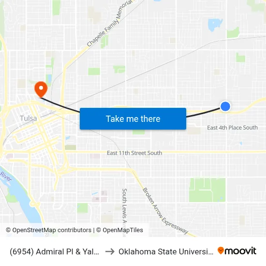 (6954) Admiral Pl & Yale Ave Wb to Oklahoma State University - Tulsa map