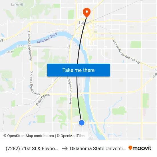 (7282) 71st St & Elwood Ave Wb to Oklahoma State University - Tulsa map