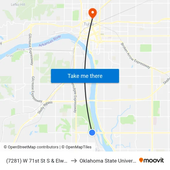 (7281) W 71st St S & Elwood Ave  Wb to Oklahoma State University - Tulsa map