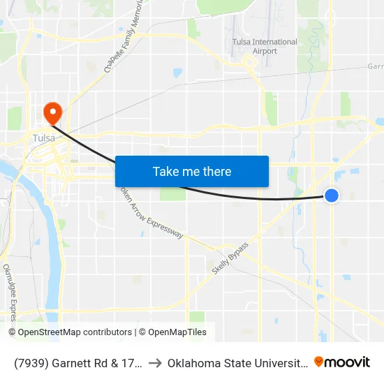 (7939) Garnett Rd & 17th Pl Sb to Oklahoma State University - Tulsa map