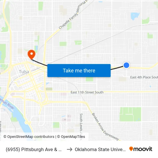 (6955) Pittsburgh Ave & Admiral Pl Sb to Oklahoma State University - Tulsa map