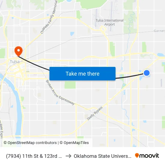 (7934) 11th St & 123rd E Ave Wb to Oklahoma State University - Tulsa map