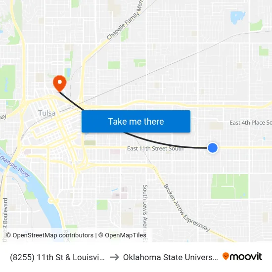 (8255) 11th St & Louisville Ave Eb to Oklahoma State University - Tulsa map