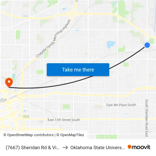 (7667) Sheridan Rd & Virgin St Sb to Oklahoma State University - Tulsa map