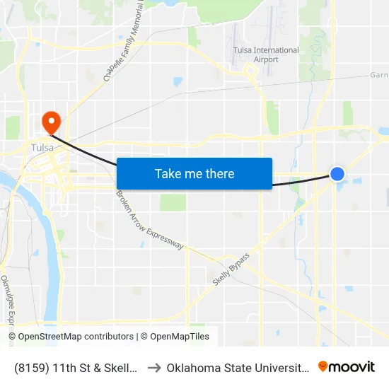 (8159) 11th St & Skelly Dr Wb to Oklahoma State University - Tulsa map