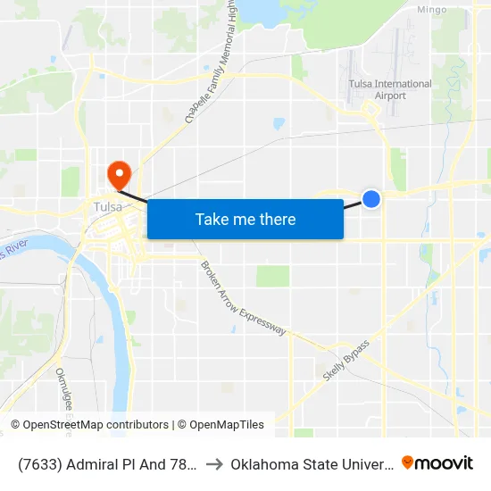 (7633) Admiral Pl And 78th E Ave Wb to Oklahoma State University - Tulsa map
