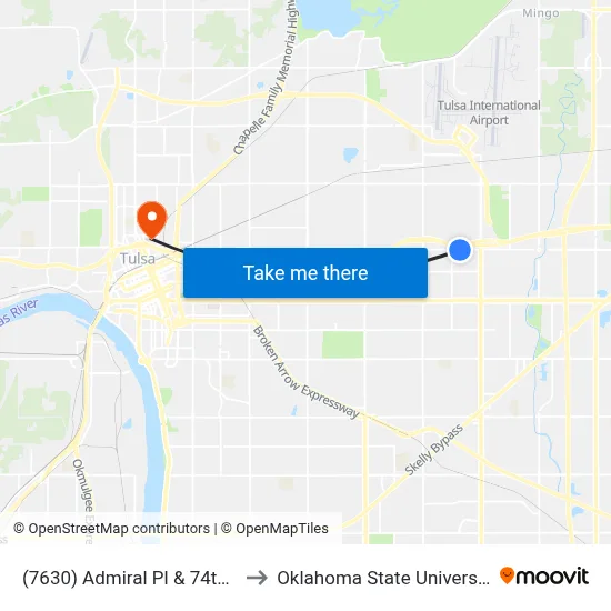 (7630) Admiral Pl & 74th E Ave Eb to Oklahoma State University - Tulsa map