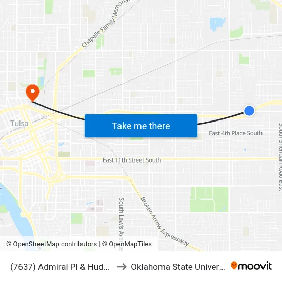 (7637) Admiral Pl & Hudson Ave Wb to Oklahoma State University - Tulsa map