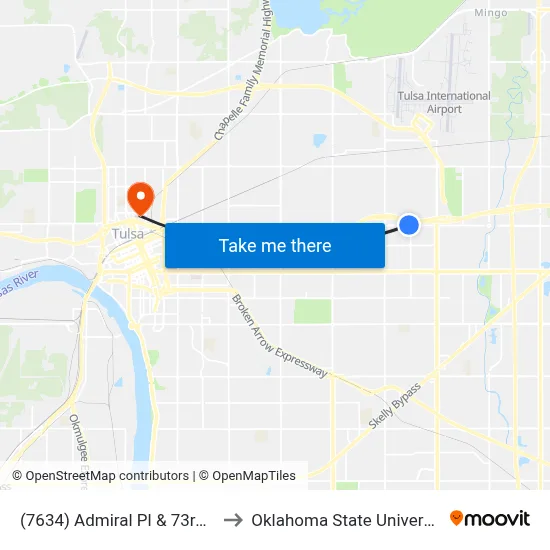 (7634) Admiral Pl & 73rd E Ave Wb to Oklahoma State University - Tulsa map