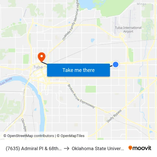 (7635) Admiral Pl & 68th E Ave Wb to Oklahoma State University - Tulsa map