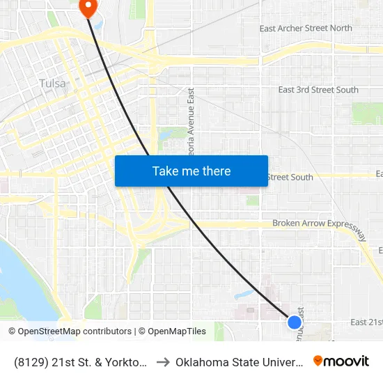 (8129) 21st St. & Yorktown Ave. Eb to Oklahoma State University - Tulsa map