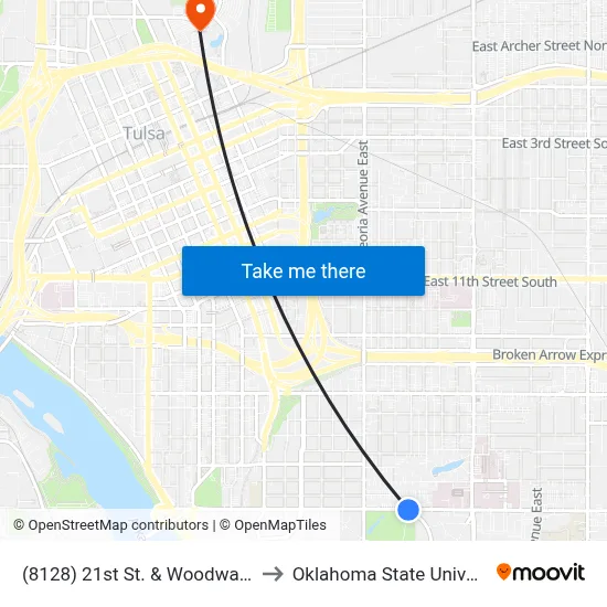 (8128) 21st St. & Woodward Park Dr. Eb to Oklahoma State University - Tulsa map