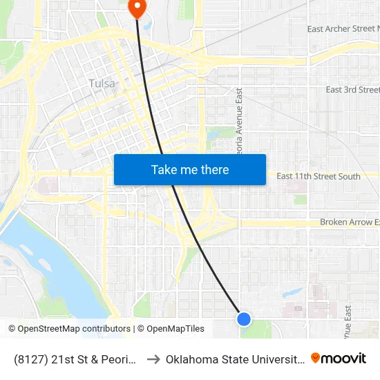 (8127) 21st St & Peoria Ave Eb to Oklahoma State University - Tulsa map