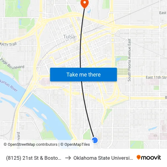 (8125) 21st St & Boston Ave Eb to Oklahoma State University - Tulsa map