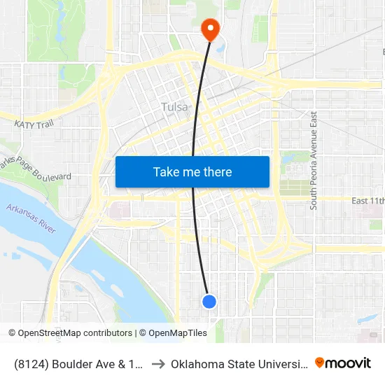 (8124) Boulder Ave & 17th St Sb to Oklahoma State University - Tulsa map