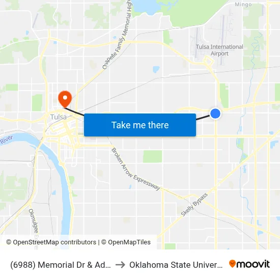(6988) Memorial Dr & Admiral Pl Sb to Oklahoma State University - Tulsa map