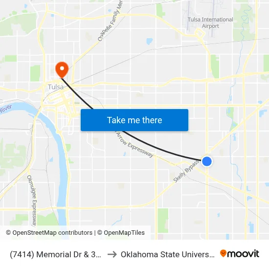(7414) Memorial Dr & 32nd St Sb to Oklahoma State University - Tulsa map