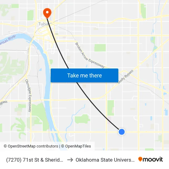 (7270) 71st St & Sheridan Rd Wb to Oklahoma State University - Tulsa map