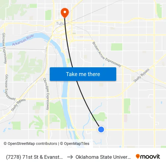 (7278) 71st St & Evanston Ave Wb to Oklahoma State University - Tulsa map