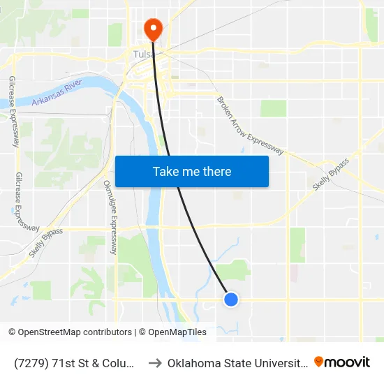 (7279) 71st St & Columbia Ave to Oklahoma State University - Tulsa map